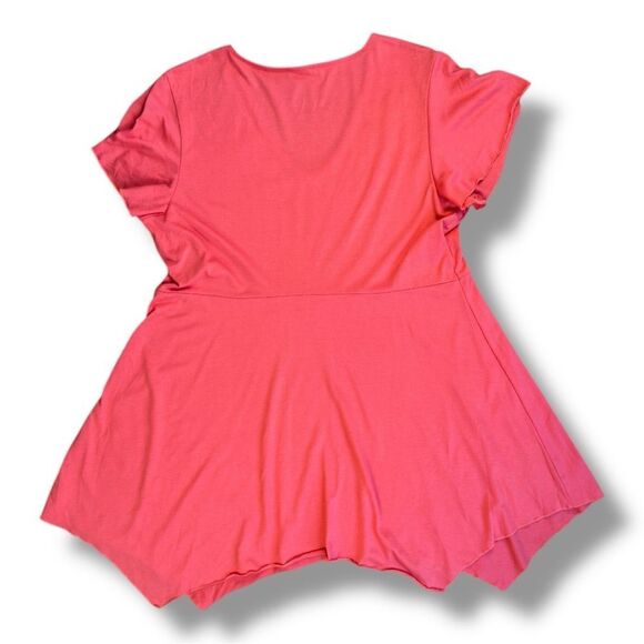 Avon Watermelon Pink Flutter Sleeve Studded Embellished Peplum Tunic Sz XL - Picture 5 of 9